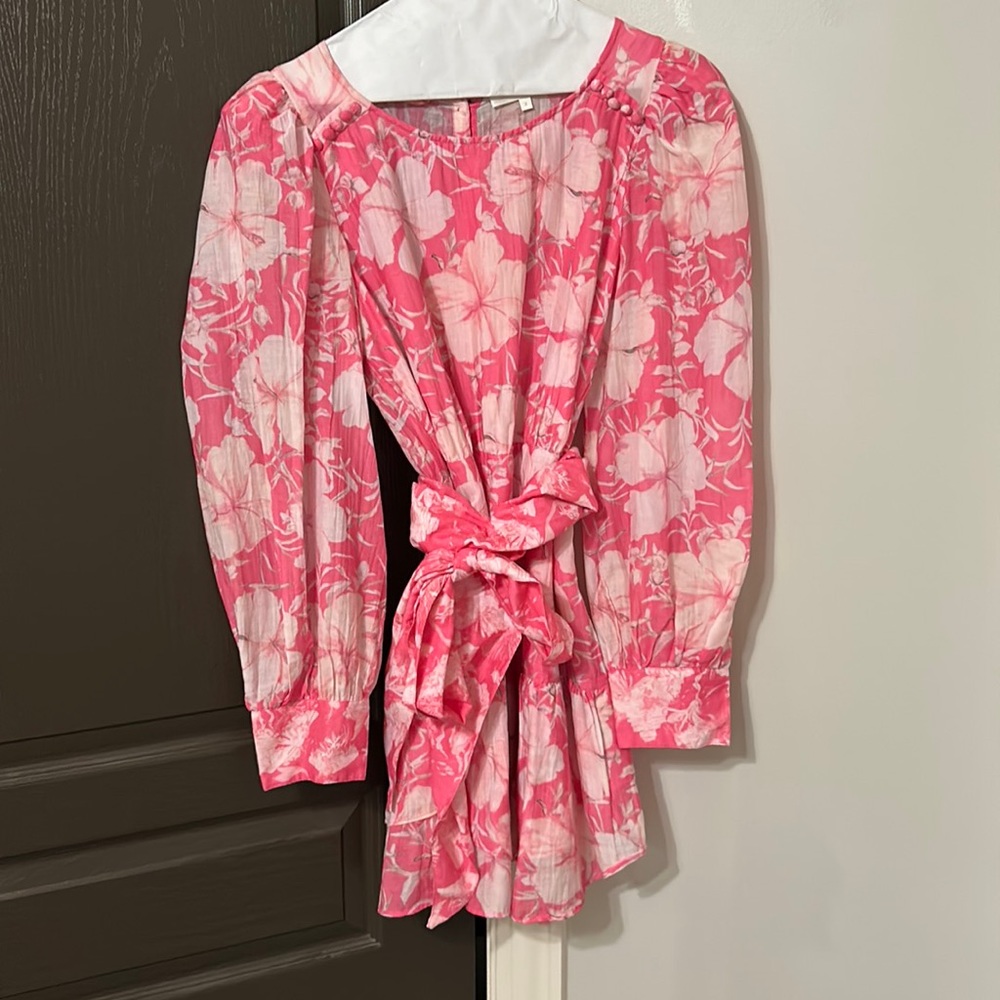 LoveShackFancy pink and white flowery dress